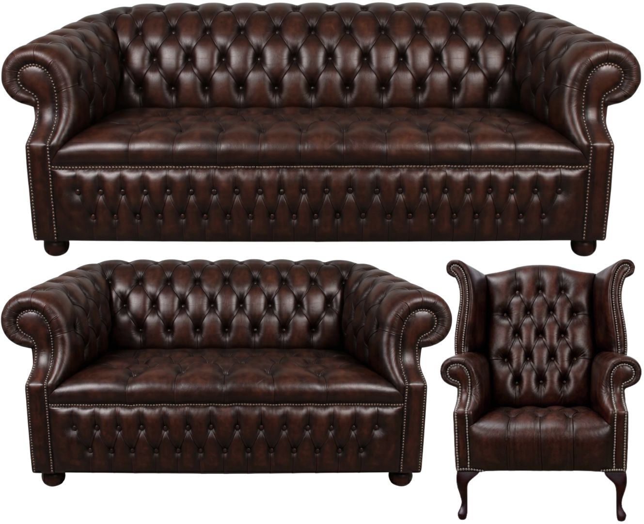 Rothwell Leather Chesterfield Sofa 3 Piece Suite | Fully Tufted