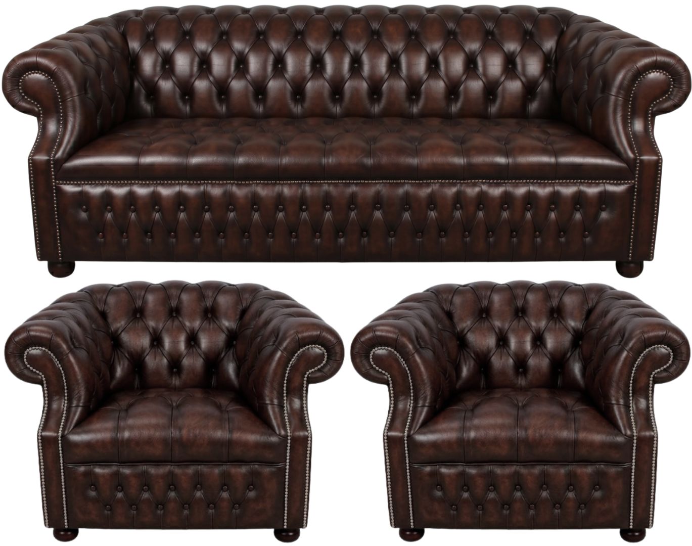 Rothwell Leather Chesterfield Sofa 3 Piece Suite | Fully Tufted