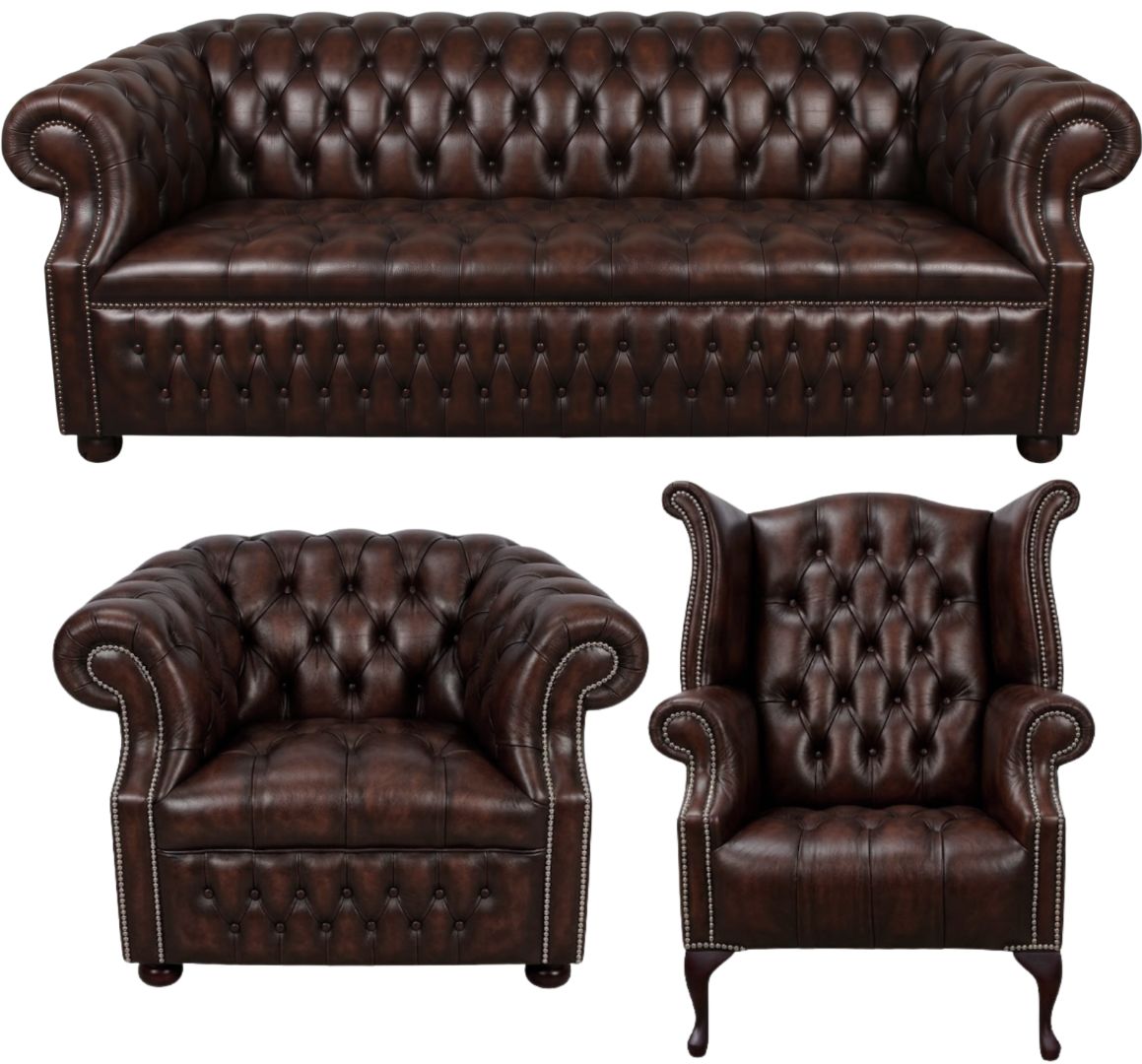 Rothwell Leather Chesterfield Sofa 3 Piece Suite | Fully Tufted