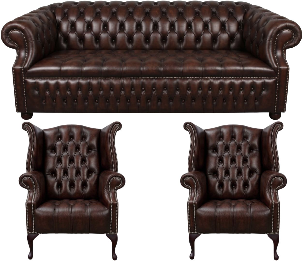 Rothwell Leather Chesterfield Sofa 3 Piece Suite | Fully Tufted