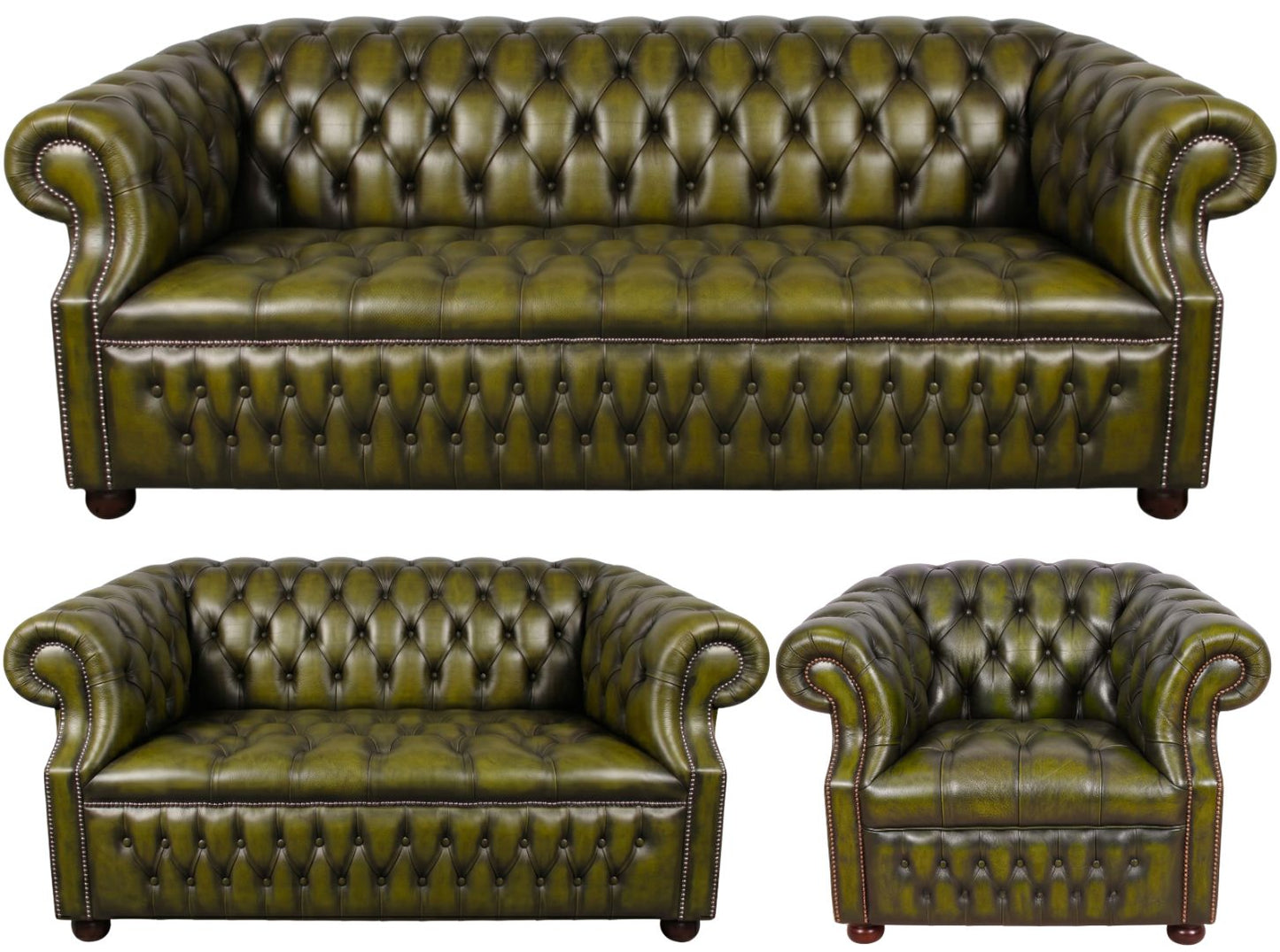 Rothwell Leather Chesterfield Sofa 3 Piece Suite | Fully Tufted