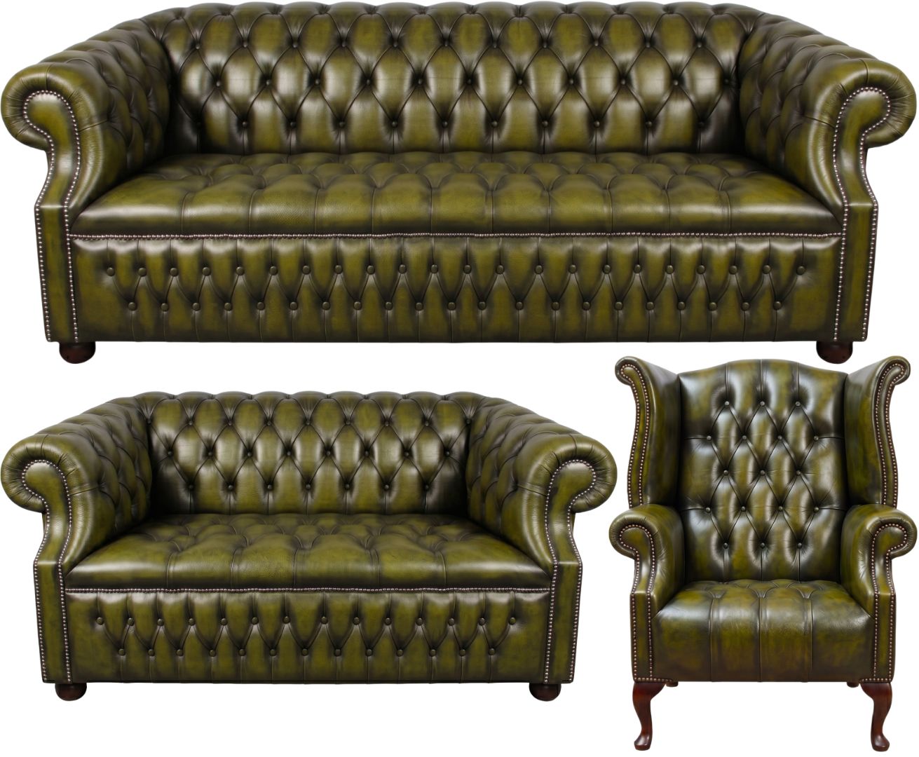 Rothwell Leather Chesterfield Sofa 3 Piece Suite | Fully Tufted