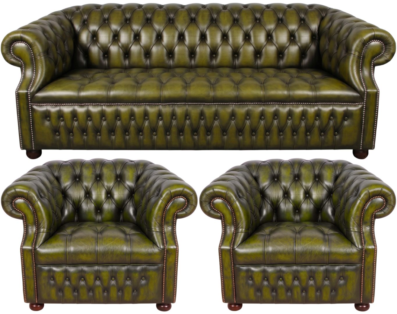 Rothwell Leather Chesterfield Sofa 3 Piece Suite | Fully Tufted