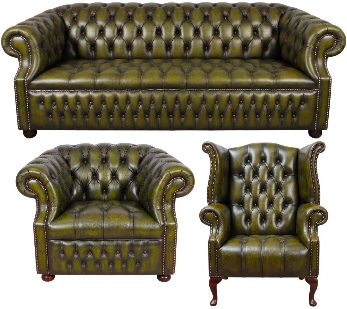 Rothwell Leather Chesterfield Sofa 3 Piece Suite | Fully Tufted