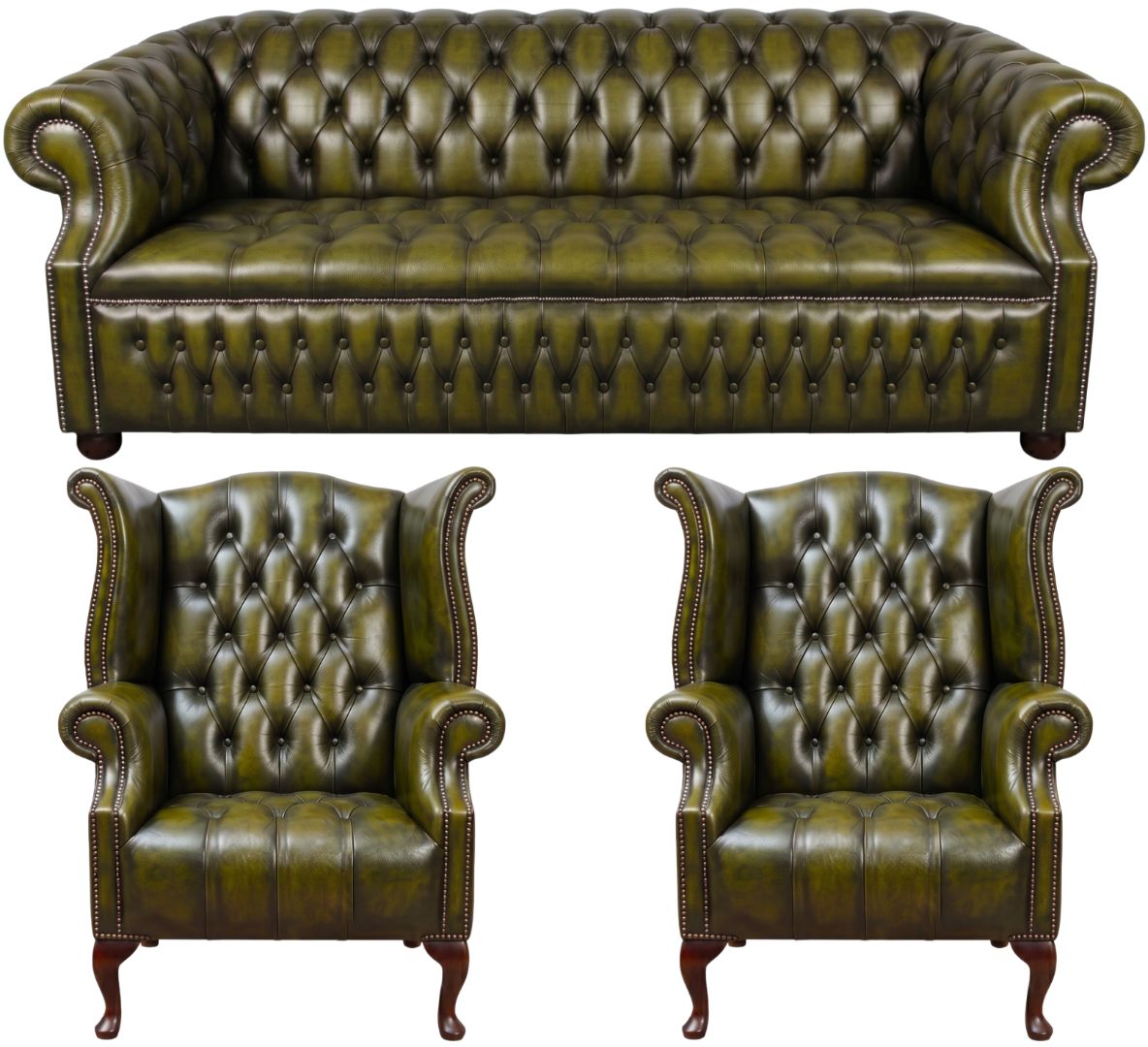 Rothwell Leather Chesterfield Sofa 3 Piece Suite | Fully Tufted