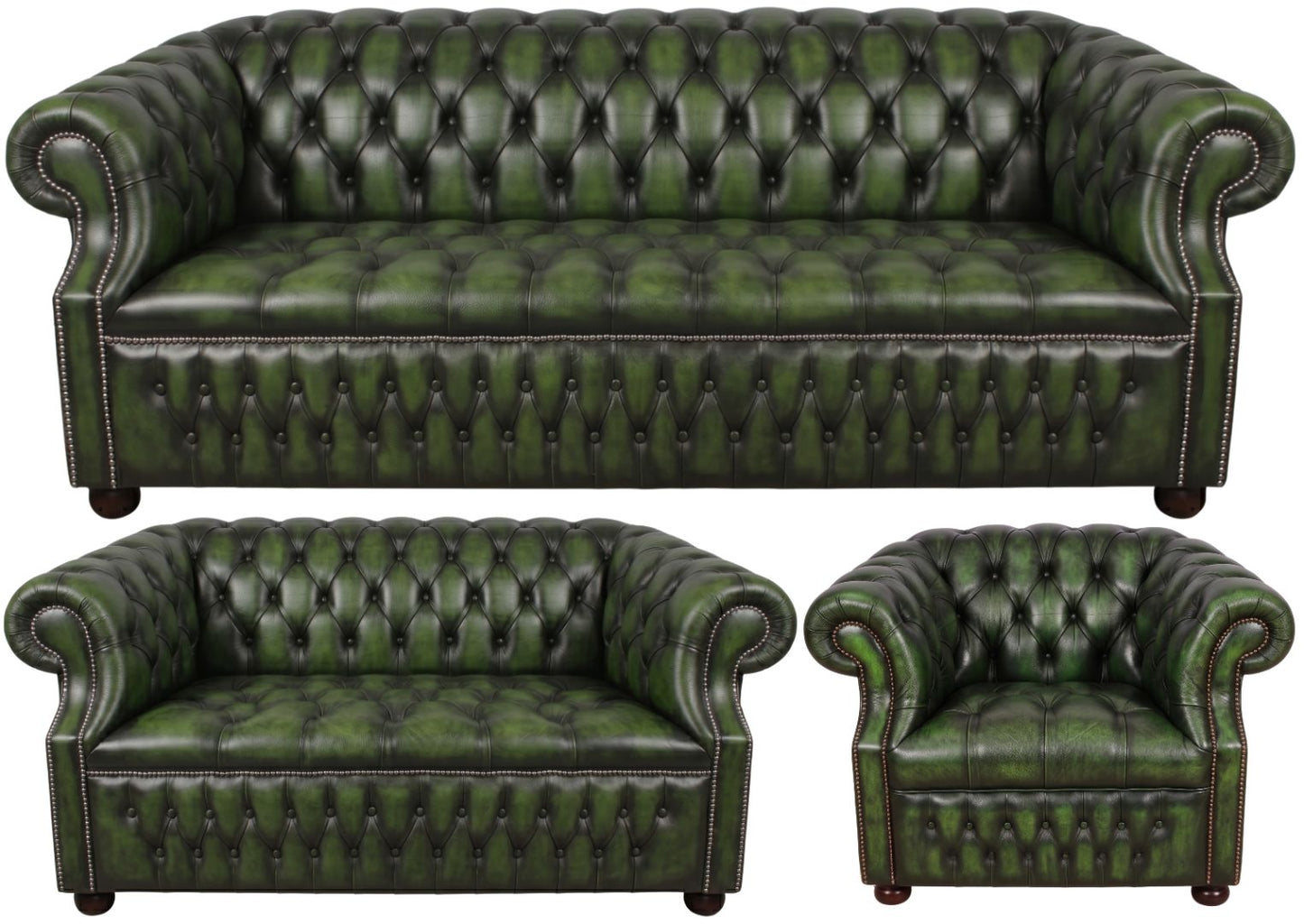 Rothwell Leather Chesterfield Sofa 3 Piece Suite | Fully Tufted