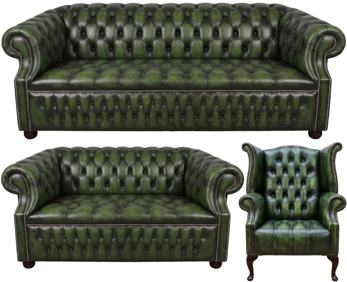 Rothwell Leather Chesterfield Sofa 3 Piece Suite | Fully Tufted