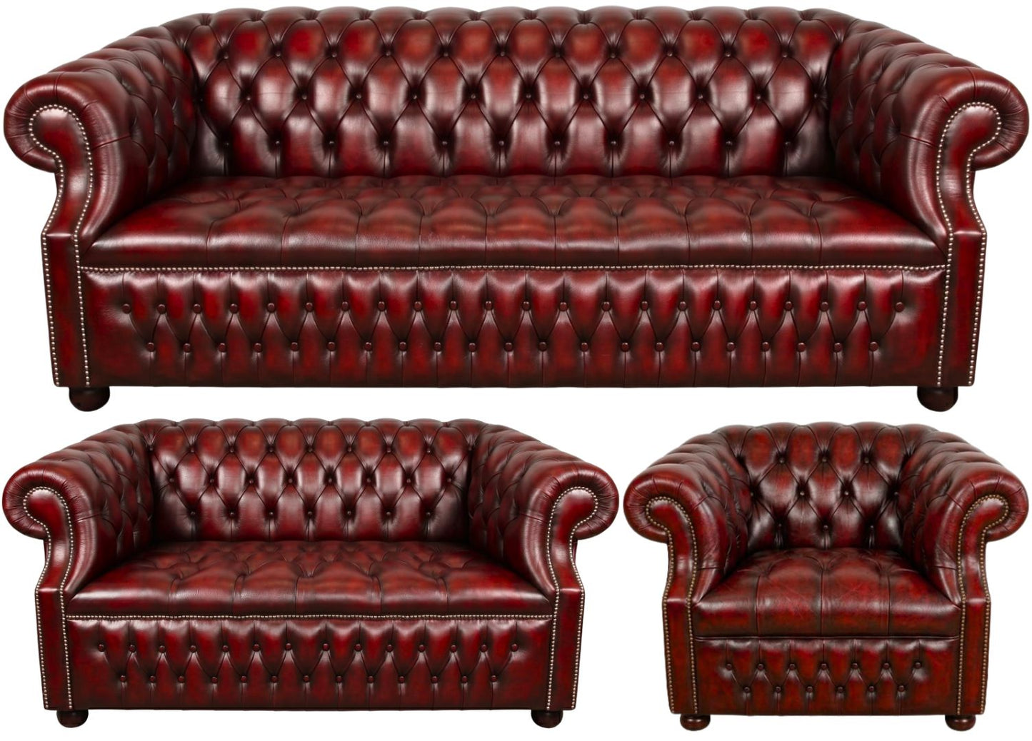 Rothwell Leather Chesterfield Sofa 3 Piece Suite | Fully Tufted
