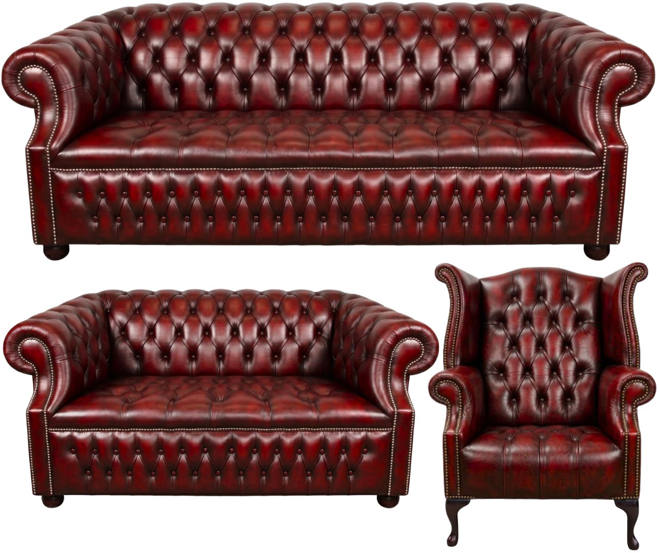 Rothwell Leather Chesterfield Sofa 3 Piece Suite | Fully Tufted