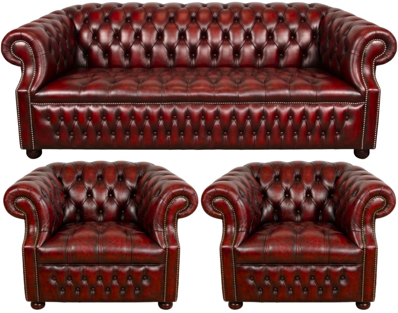 Rothwell Leather Chesterfield Sofa 3 Piece Suite | Fully Tufted