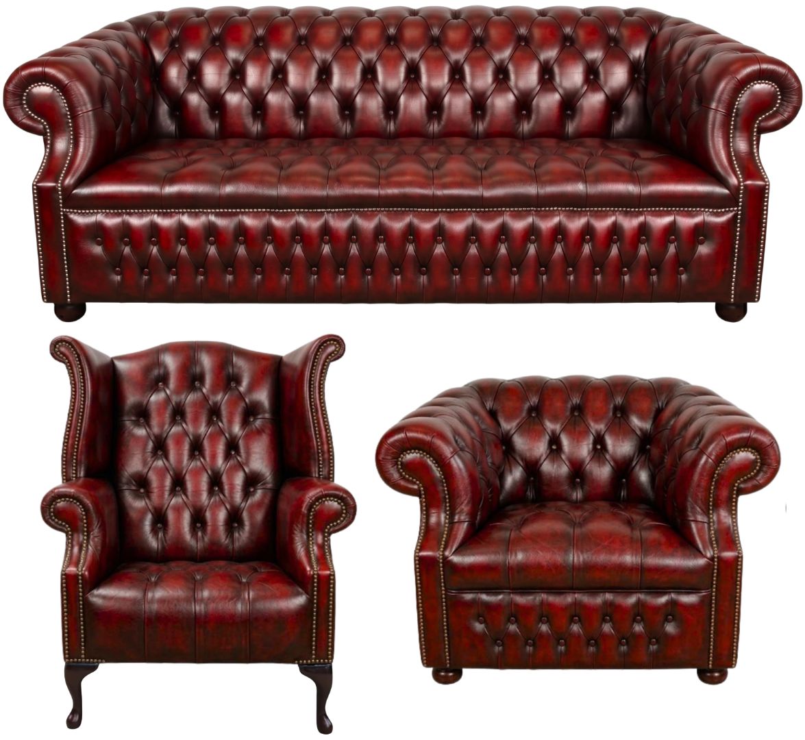 Rothwell Leather Chesterfield Sofa 3 Piece Suite | Fully Tufted