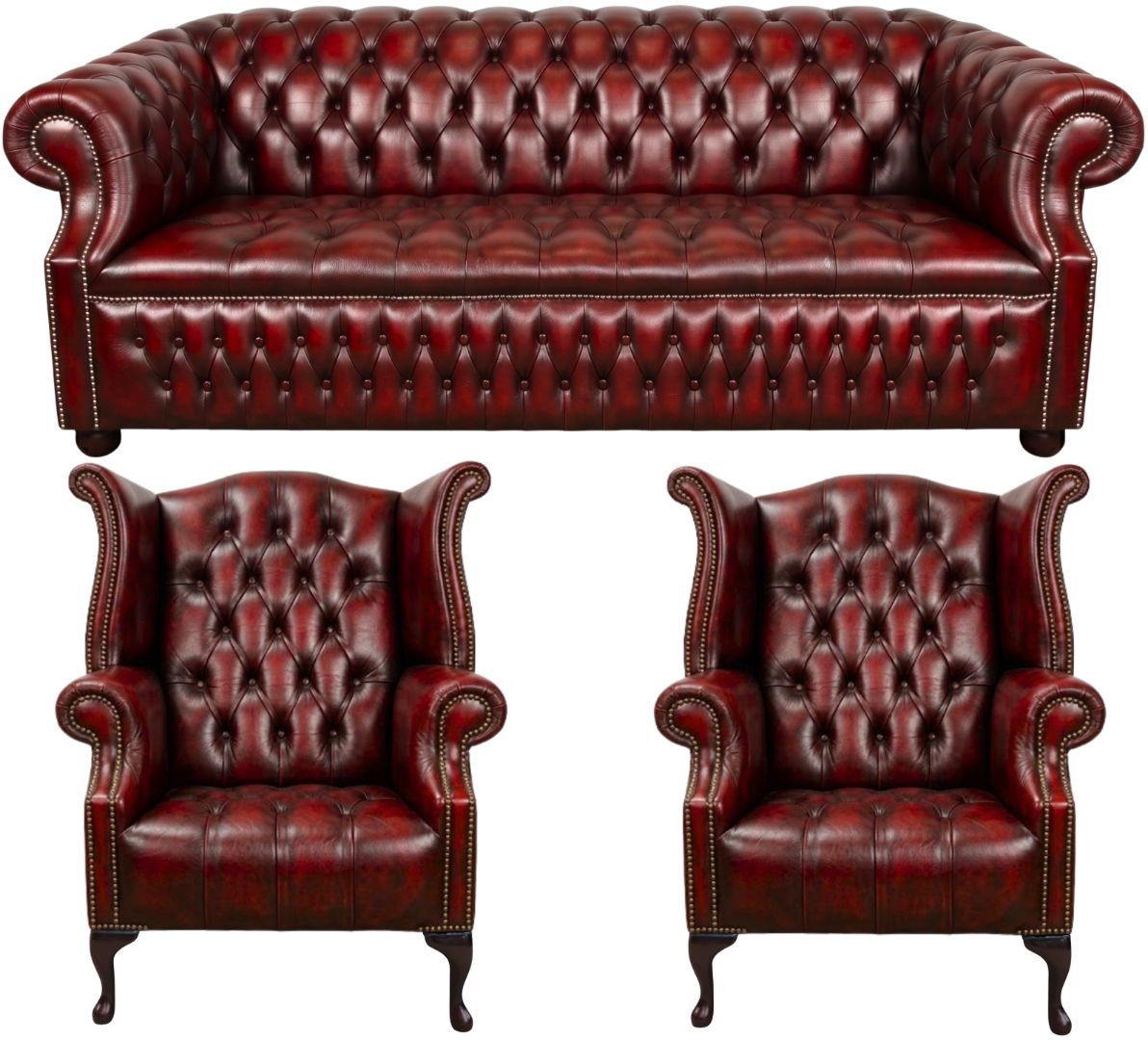 Rothwell Leather Chesterfield Sofa 3 Piece Suite | Fully Tufted