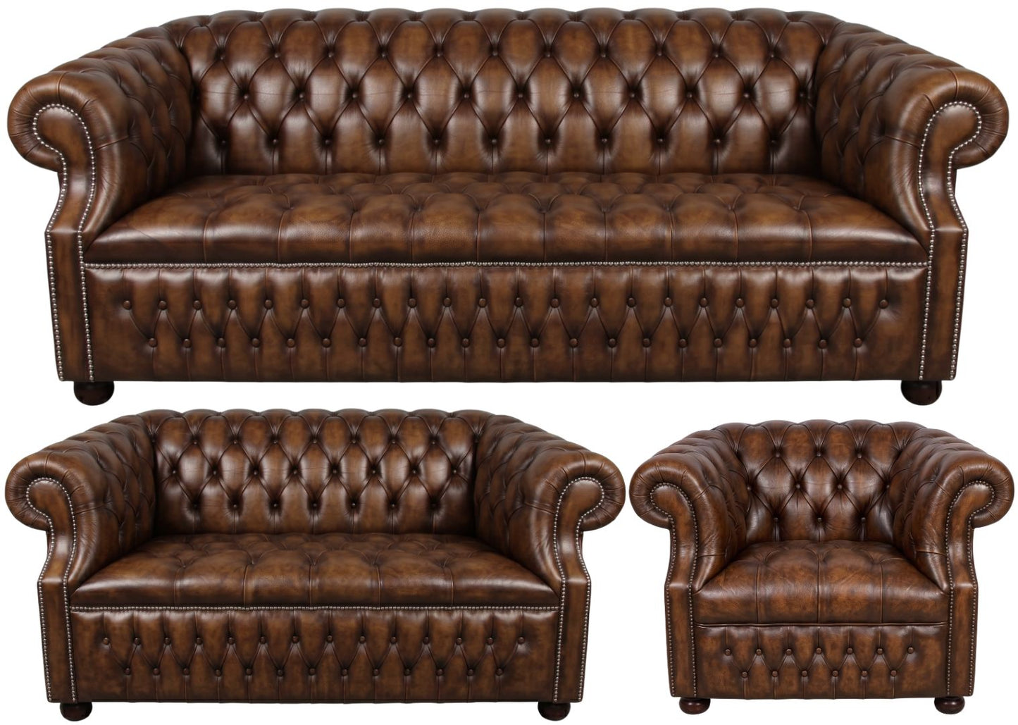 Rothwell Leather Chesterfield Sofa 3 Piece Suite | Fully Tufted
