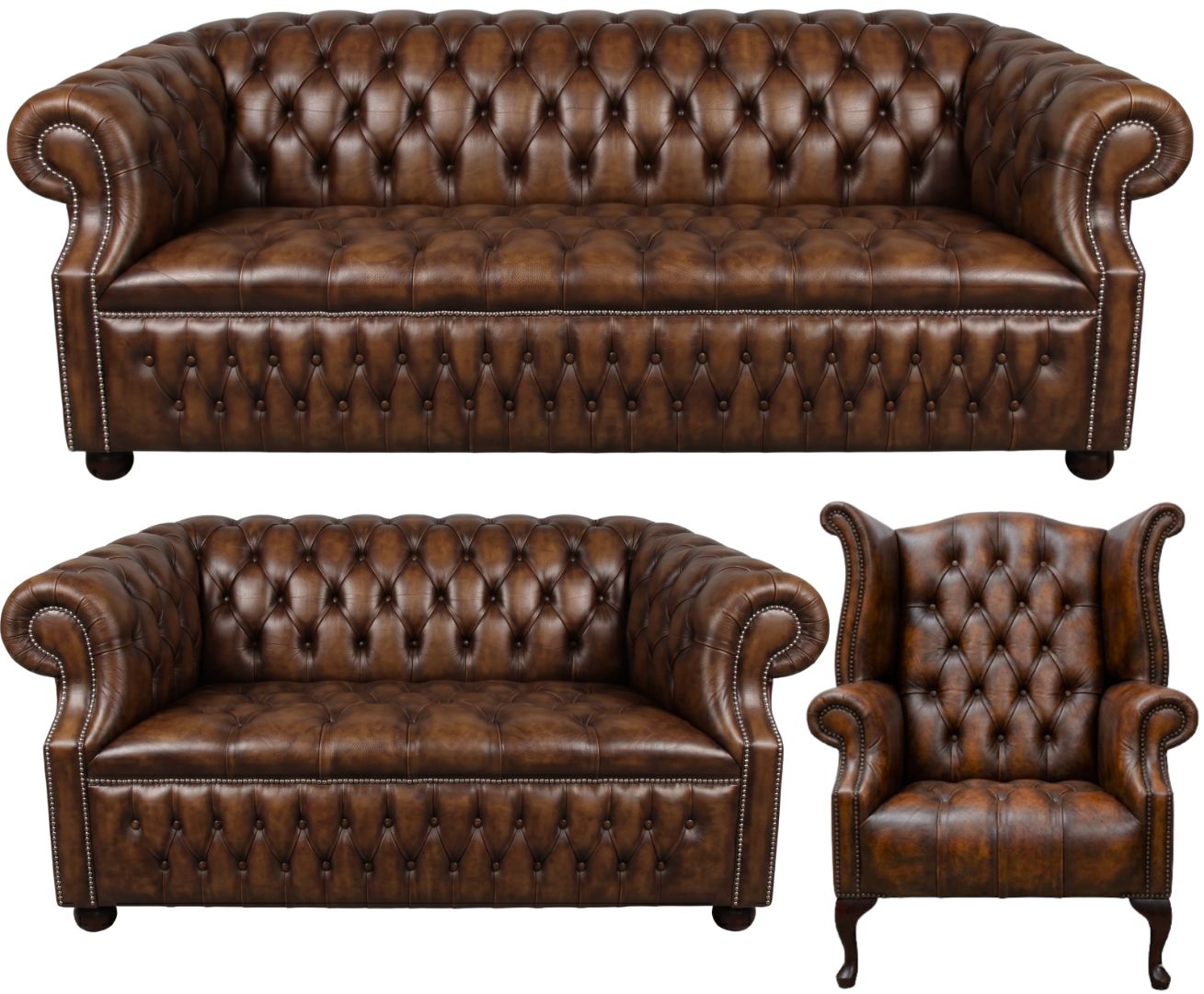 Rothwell Leather Chesterfield Sofa 3 Piece Suite | Fully Tufted