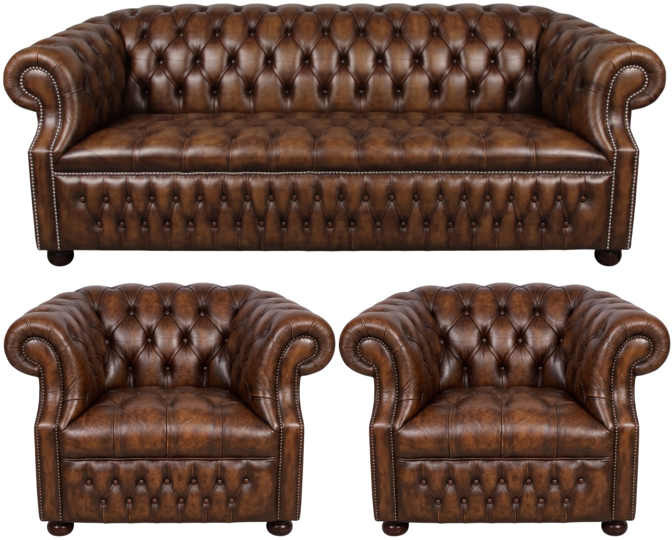 Rothwell Leather Chesterfield Sofa 3 Piece Suite | Fully Tufted