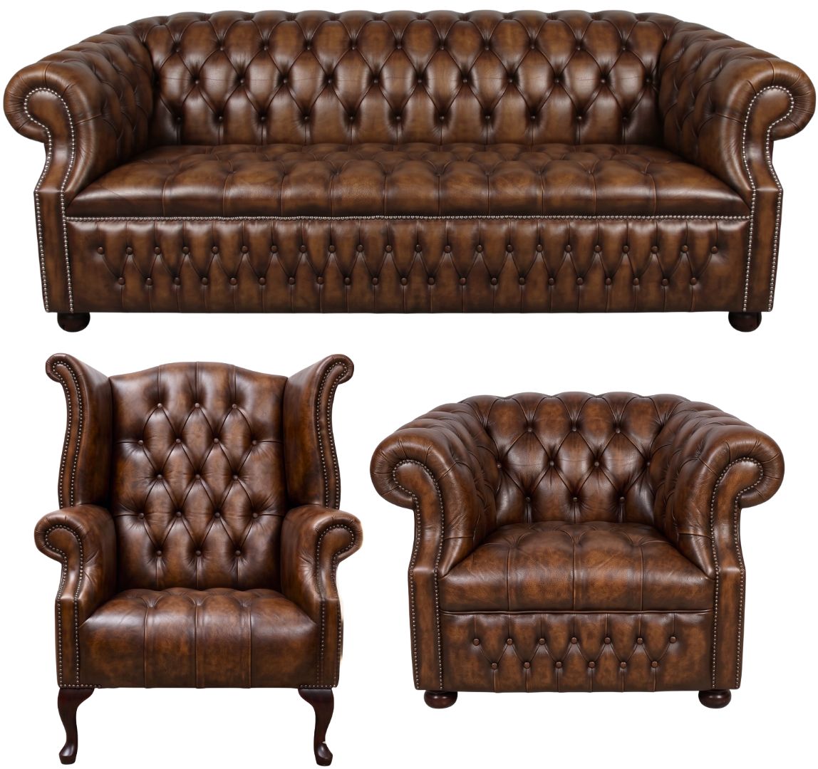 Rothwell Leather Chesterfield Sofa 3 Piece Suite | Fully Tufted