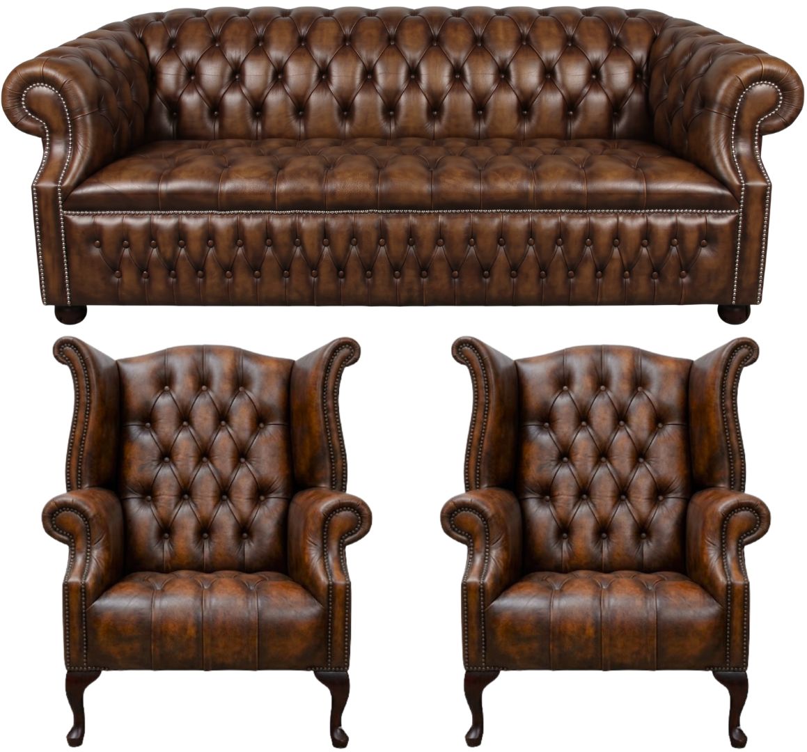 Rothwell Leather Chesterfield Sofa 3 Piece Suite | Fully Tufted