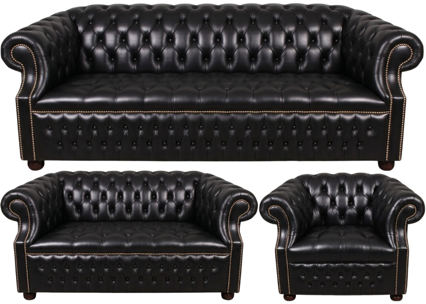 Rothwell Leather Chesterfield Sofa 3 Piece Suite | Fully Tufted