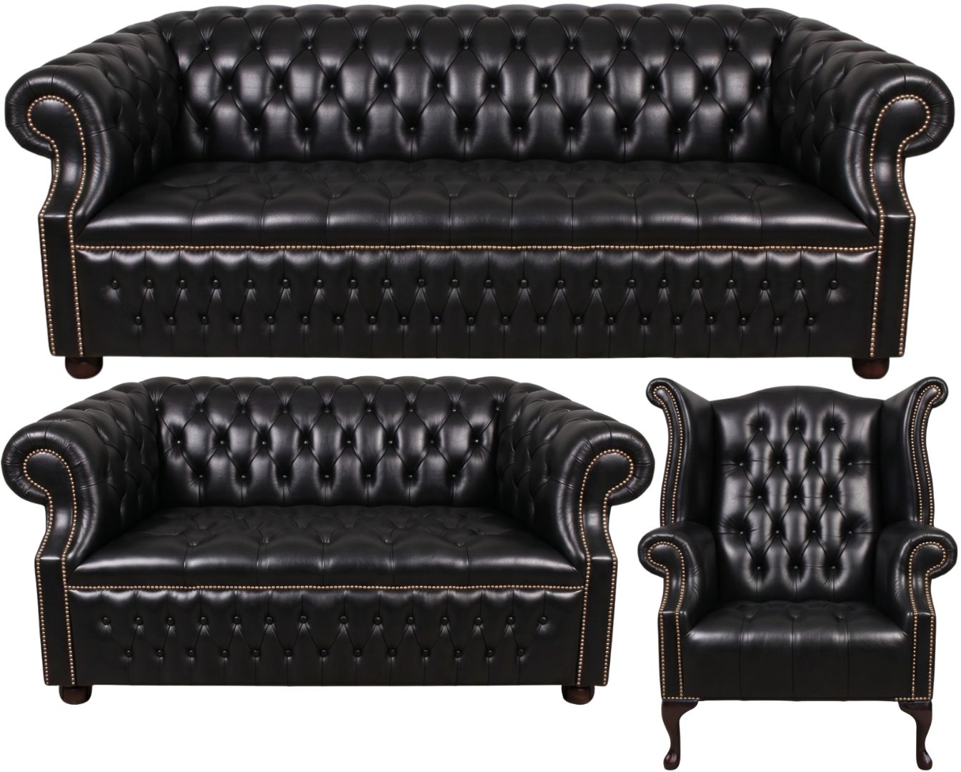 Rothwell Leather Chesterfield Sofa 3 Piece Suite | Fully Tufted