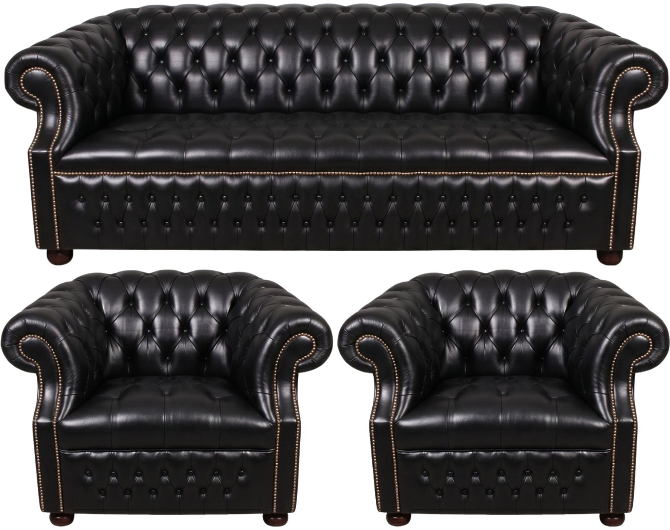Rothwell Leather Chesterfield Sofa 3 Piece Suite | Fully Tufted