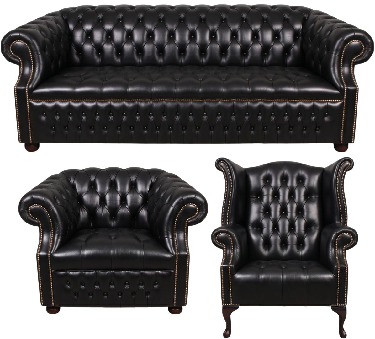 Rothwell Leather Chesterfield Sofa 3 Piece Suite | Fully Tufted