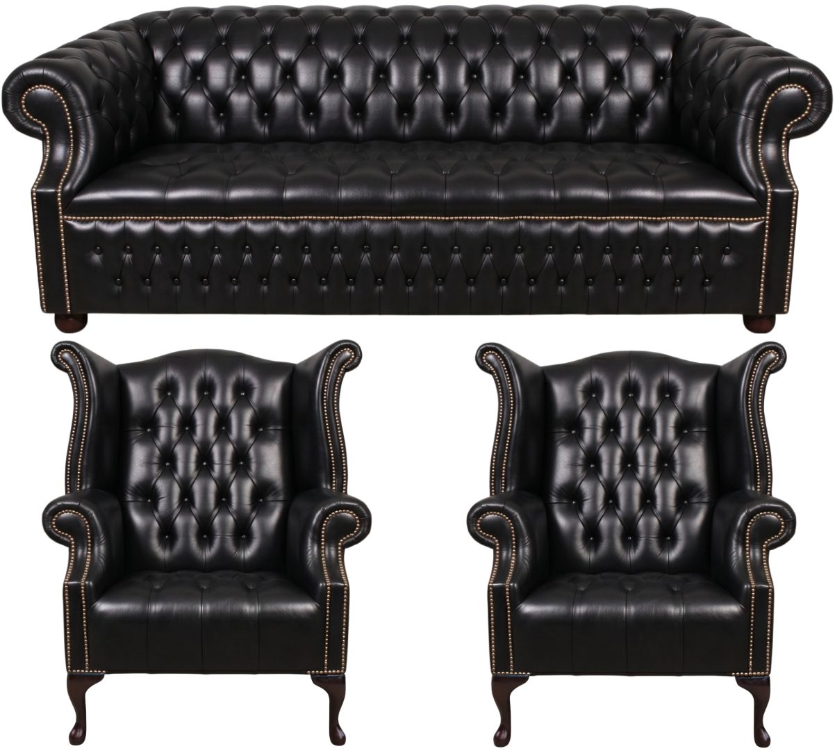 Rothwell Leather Chesterfield Sofa 3 Piece Suite | Fully Tufted
