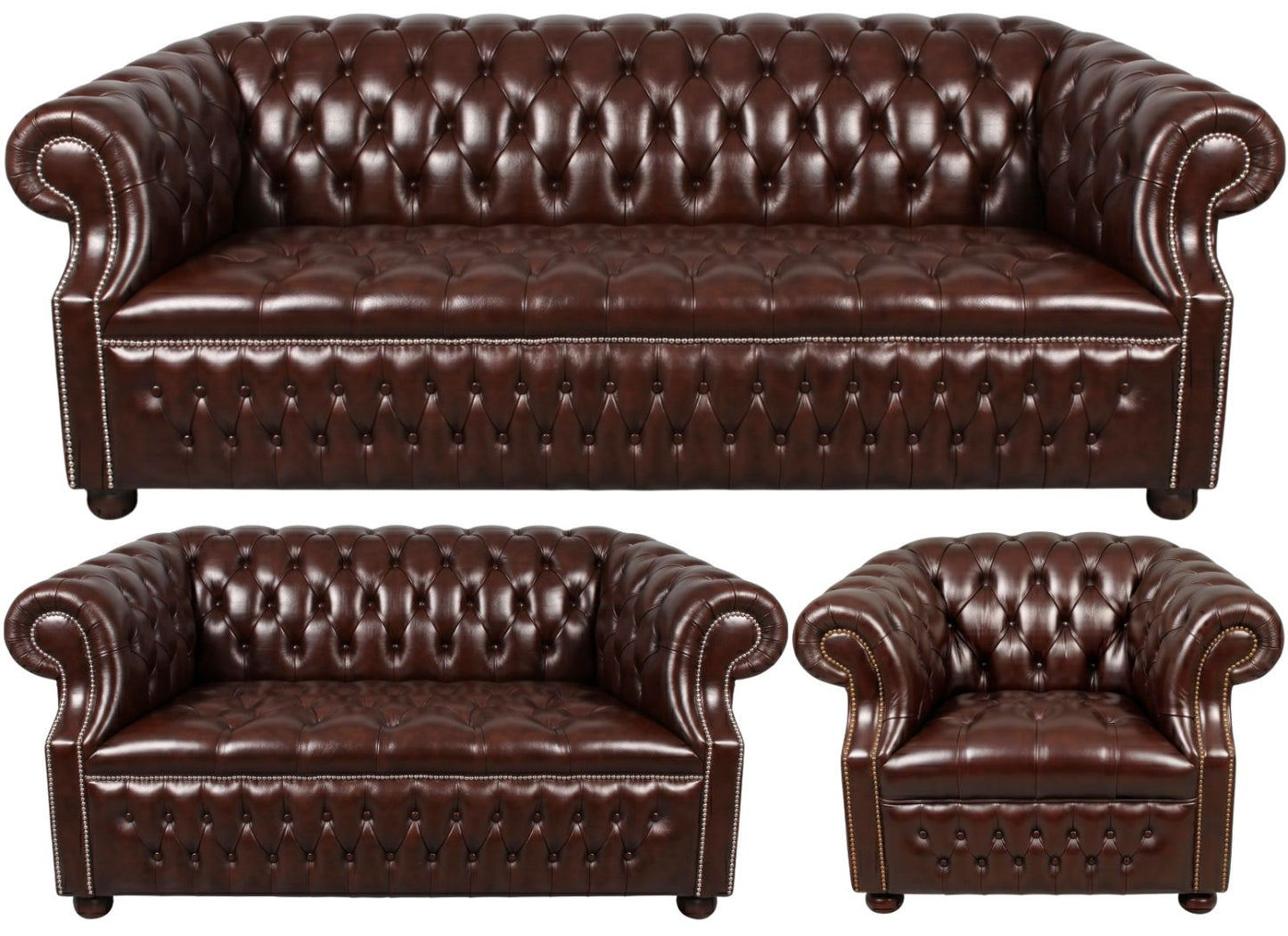Rothwell Leather Chesterfield Sofa 3 Piece Suite | Fully Tufted