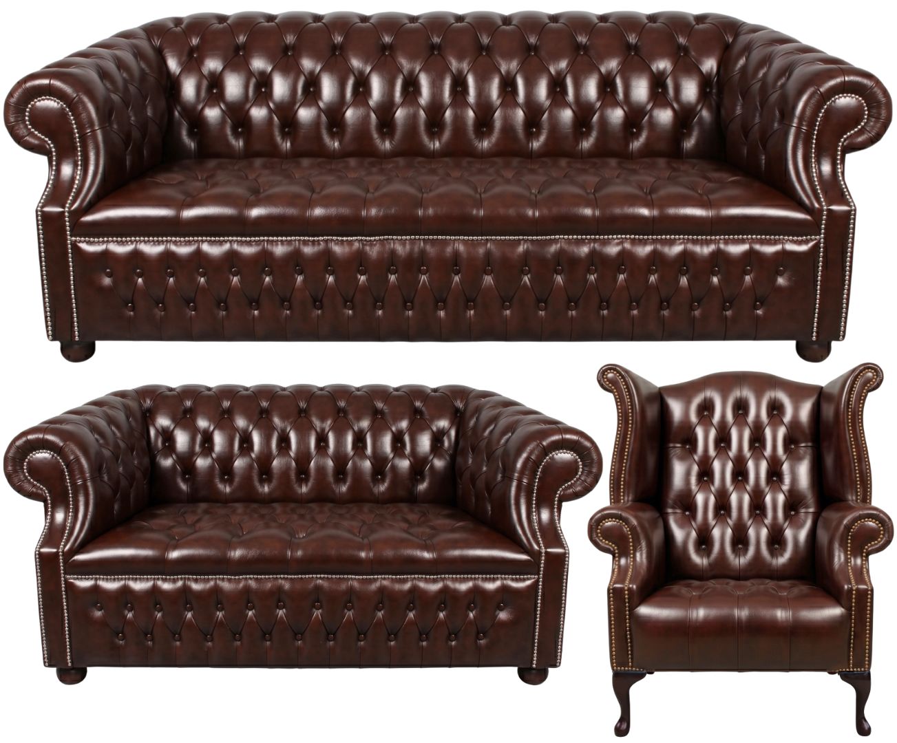 Rothwell Leather Chesterfield Sofa 3 Piece Suite | Fully Tufted
