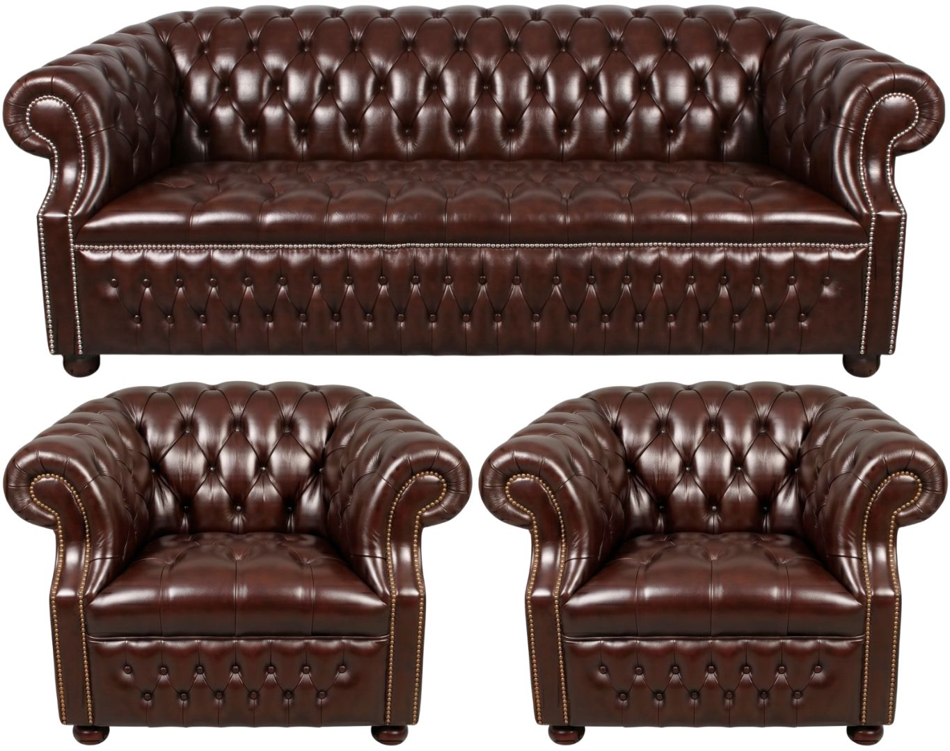 Rothwell Leather Chesterfield Sofa 3 Piece Suite | Fully Tufted