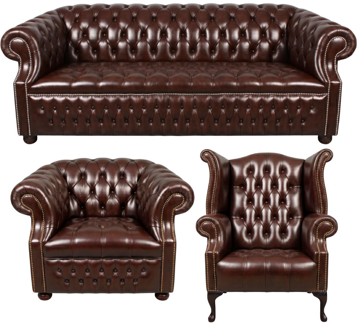 Rothwell Leather Chesterfield Sofa 3 Piece Suite | Fully Tufted