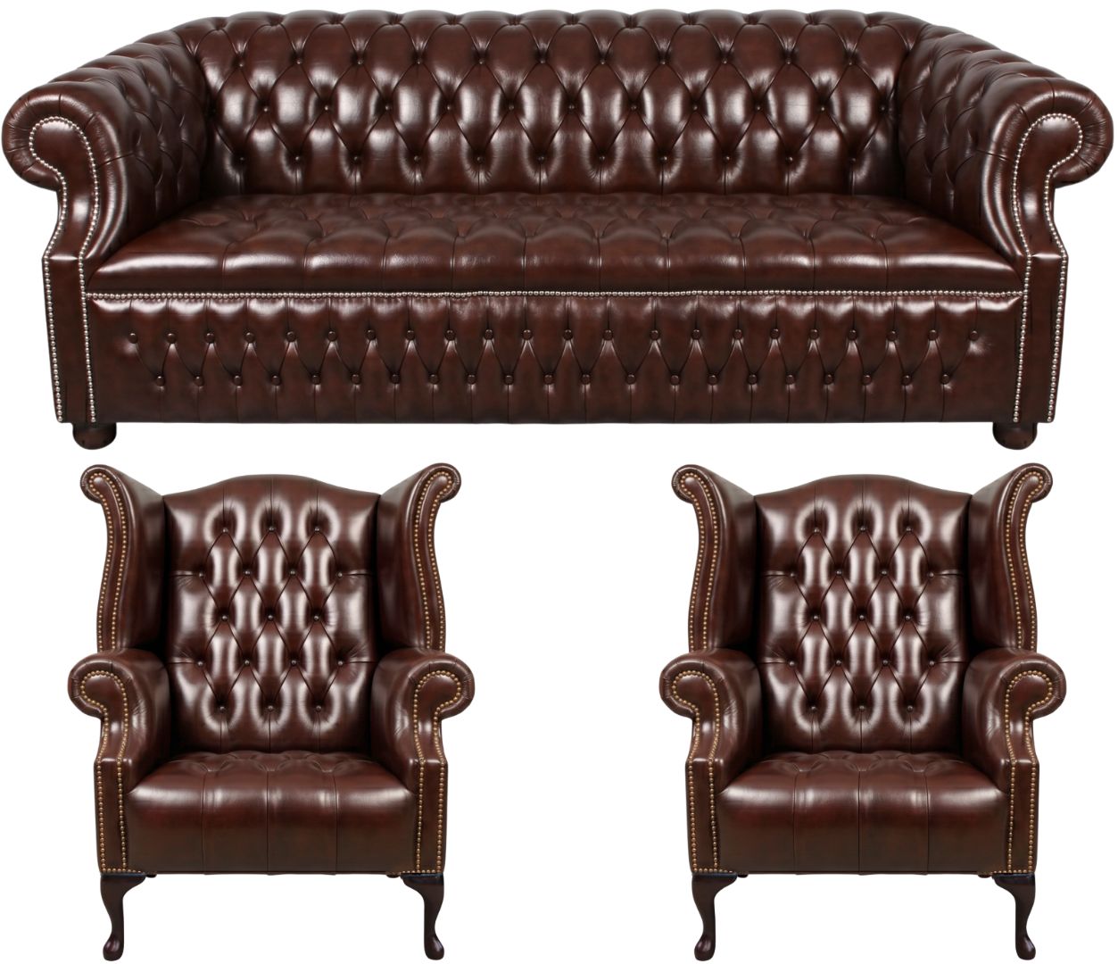 Rothwell Leather Chesterfield Sofa 3 Piece Suite | Fully Tufted