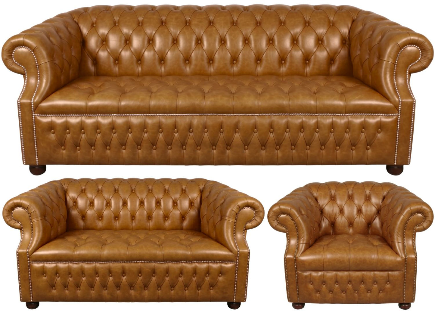 Rothwell Leather Chesterfield Sofa 3 Piece Suite | Fully Tufted