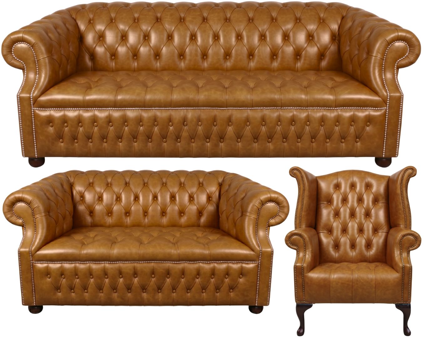 Rothwell Leather Chesterfield Sofa 3 Piece Suite | Fully Tufted