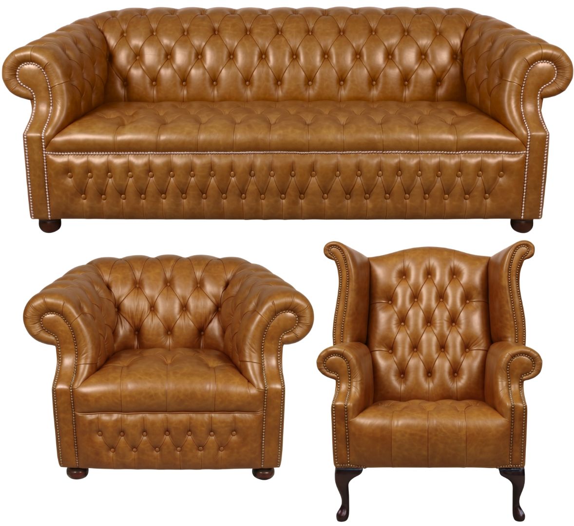 Rothwell Leather Chesterfield Sofa 3 Piece Suite | Fully Tufted