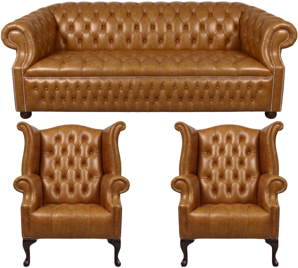 Rothwell Leather Chesterfield Sofa 3 Piece Suite | Fully Tufted