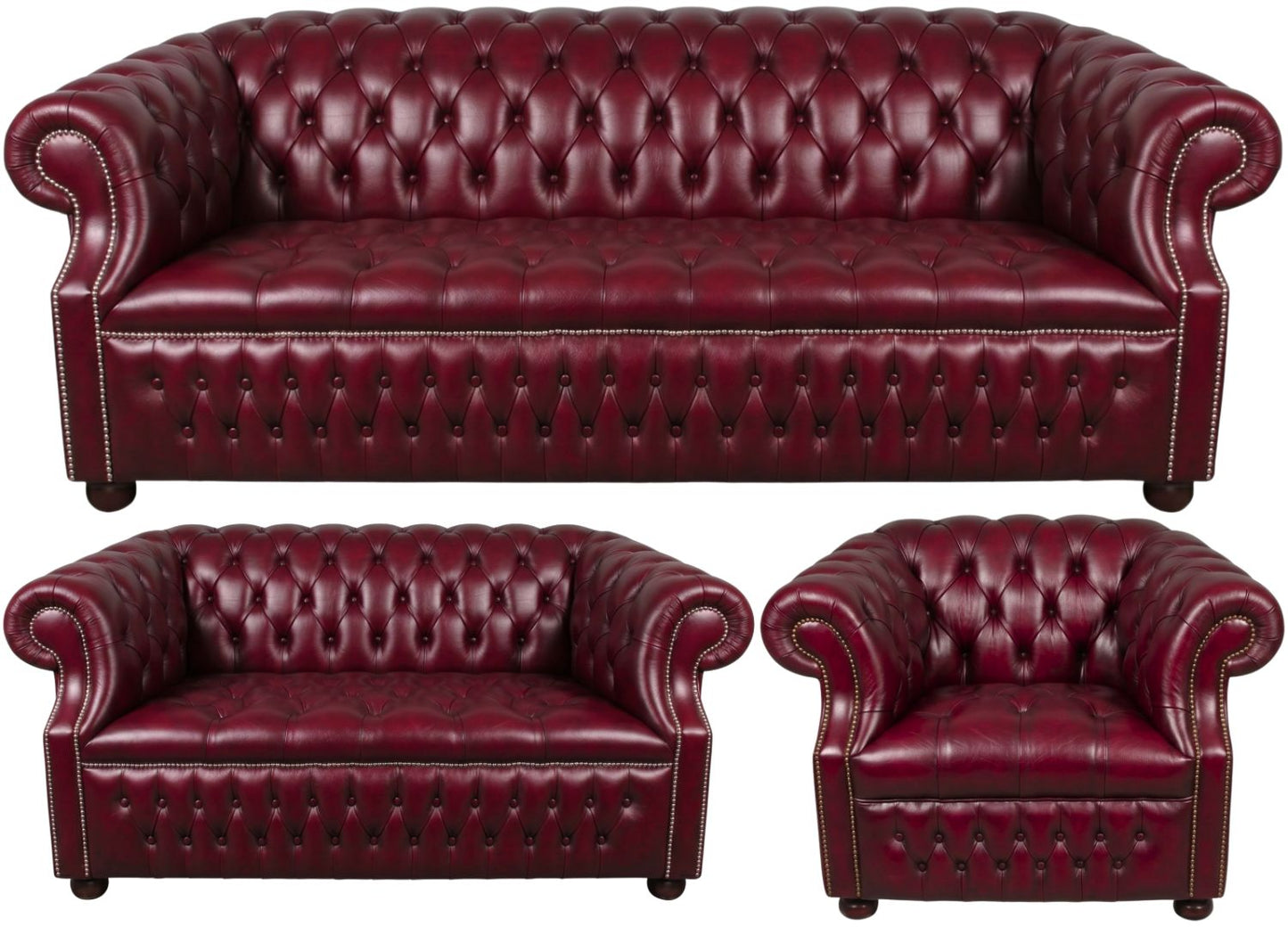 Rothwell Leather Chesterfield Sofa 3 Piece Suite | Fully Tufted