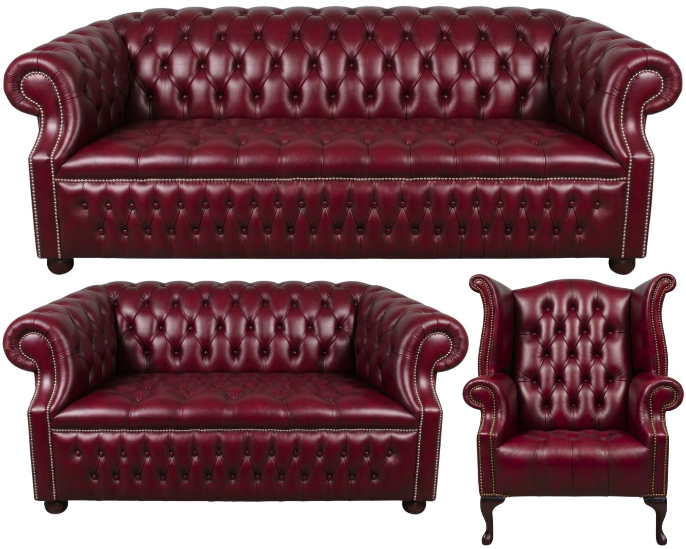 Rothwell Leather Chesterfield Sofa 3 Piece Suite | Fully Tufted