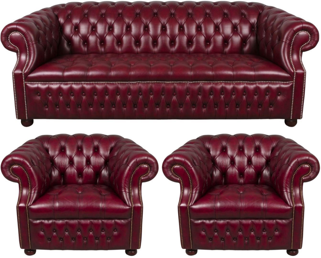 Rothwell Leather Chesterfield Sofa 3 Piece Suite | Fully Tufted