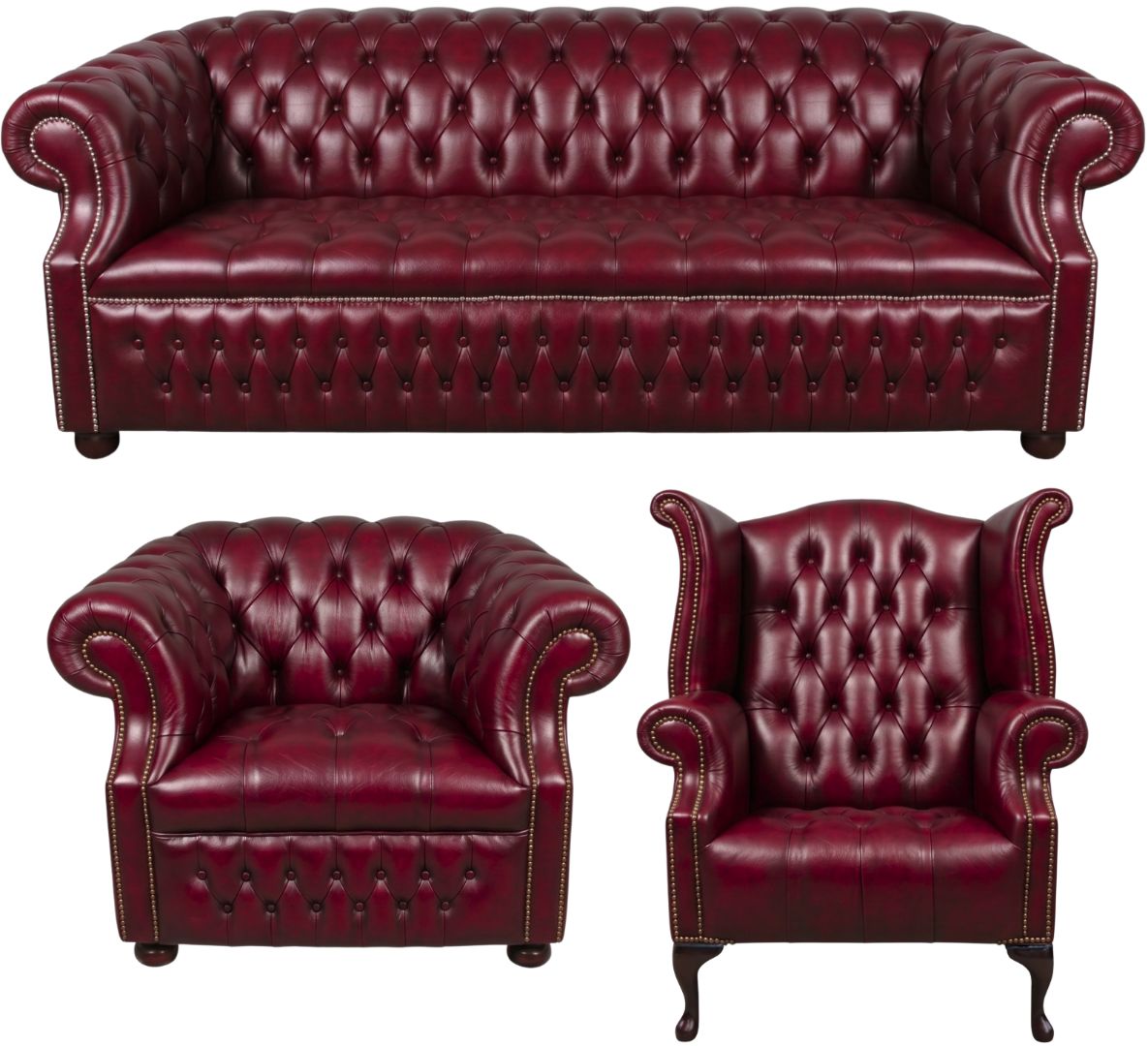 Rothwell Leather Chesterfield Sofa 3 Piece Suite | Fully Tufted