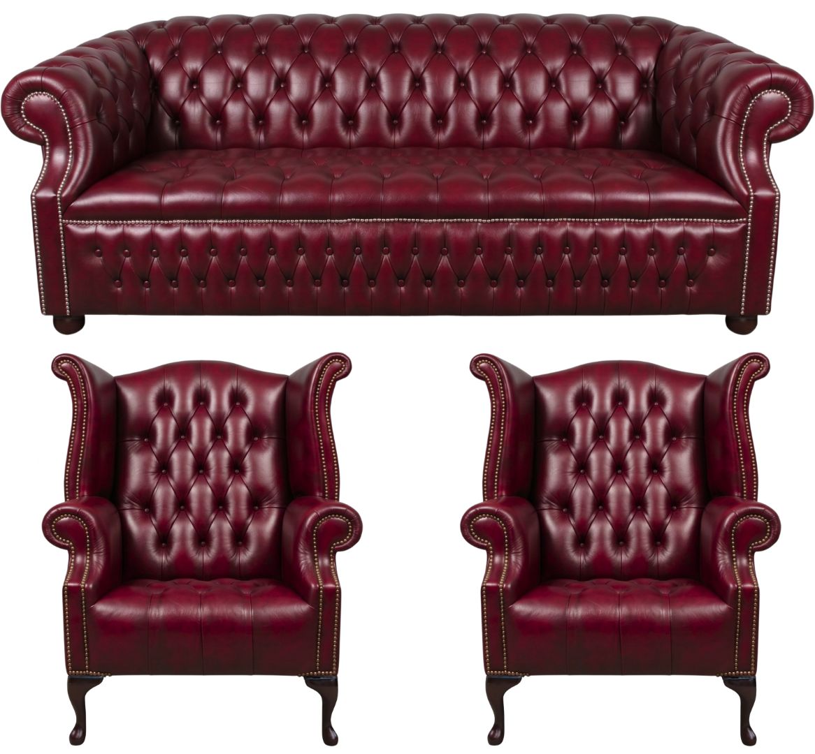Rothwell Leather Chesterfield Sofa 3 Piece Suite | Fully Tufted