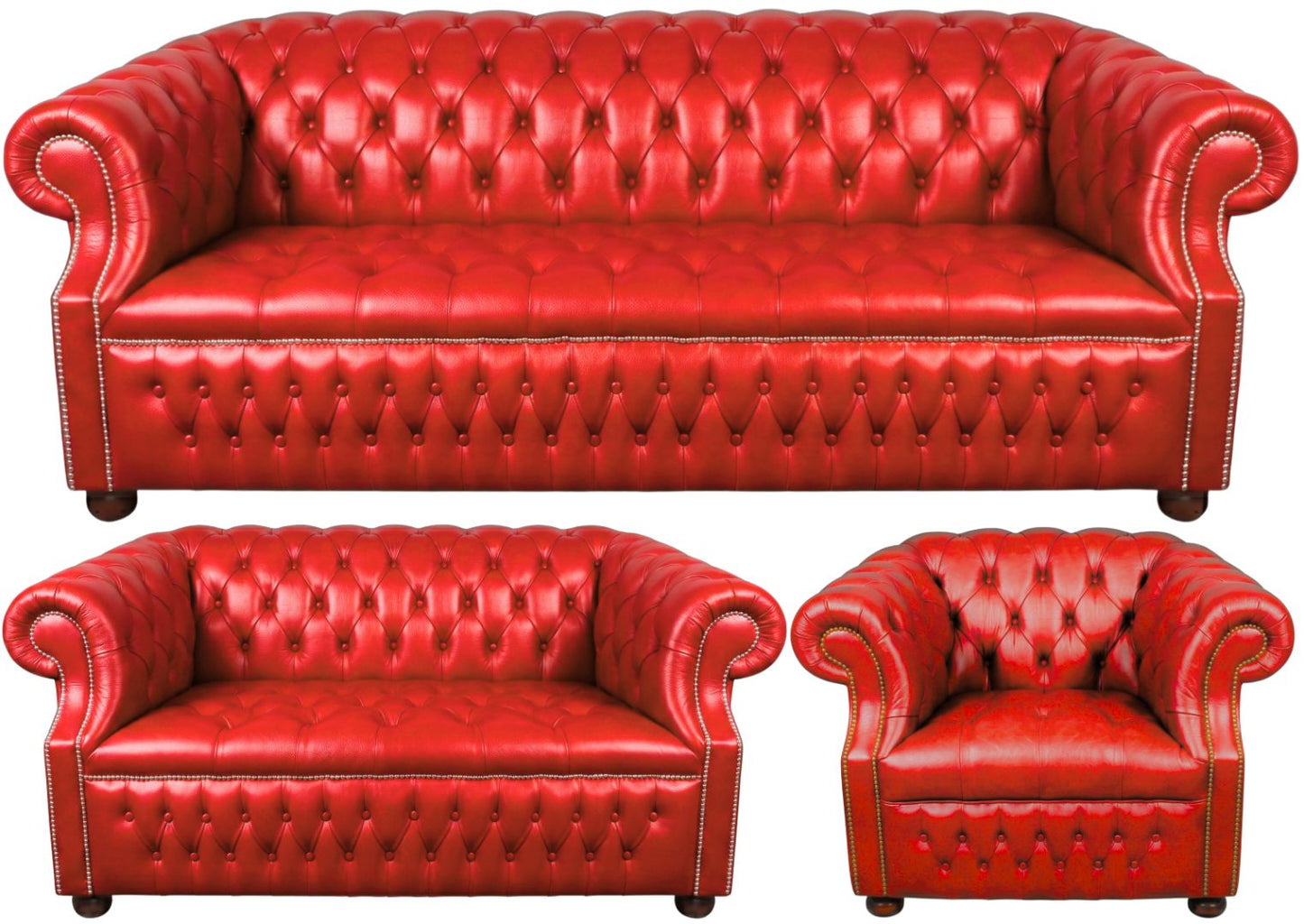 Rothwell Leather Chesterfield Sofa 3 Piece Suite | Fully Tufted