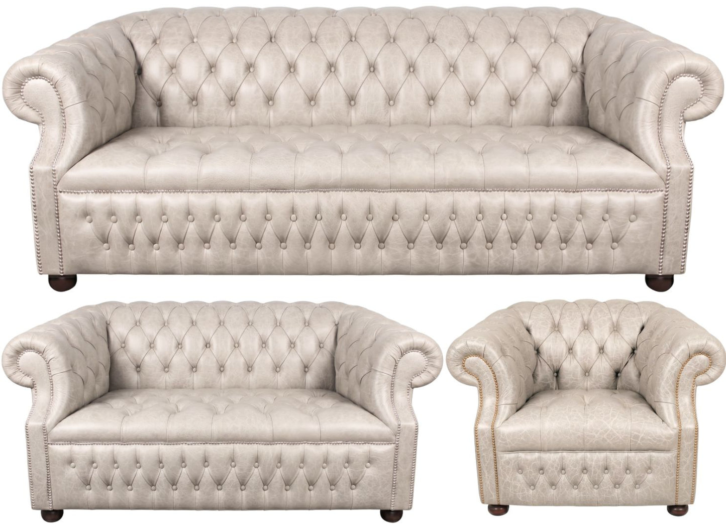 Rothwell Leather Chesterfield Sofa 3 Piece Suite | Fully Tufted