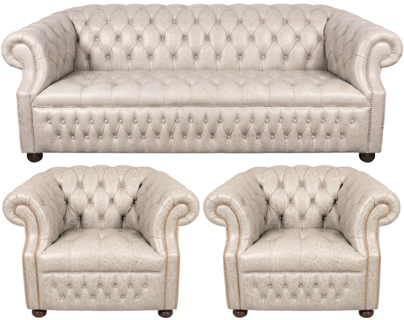 Rothwell Leather Chesterfield Sofa 3 Piece Suite | Fully Tufted