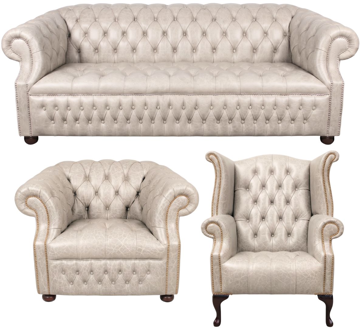 Rothwell Leather Chesterfield Sofa 3 Piece Suite | Fully Tufted