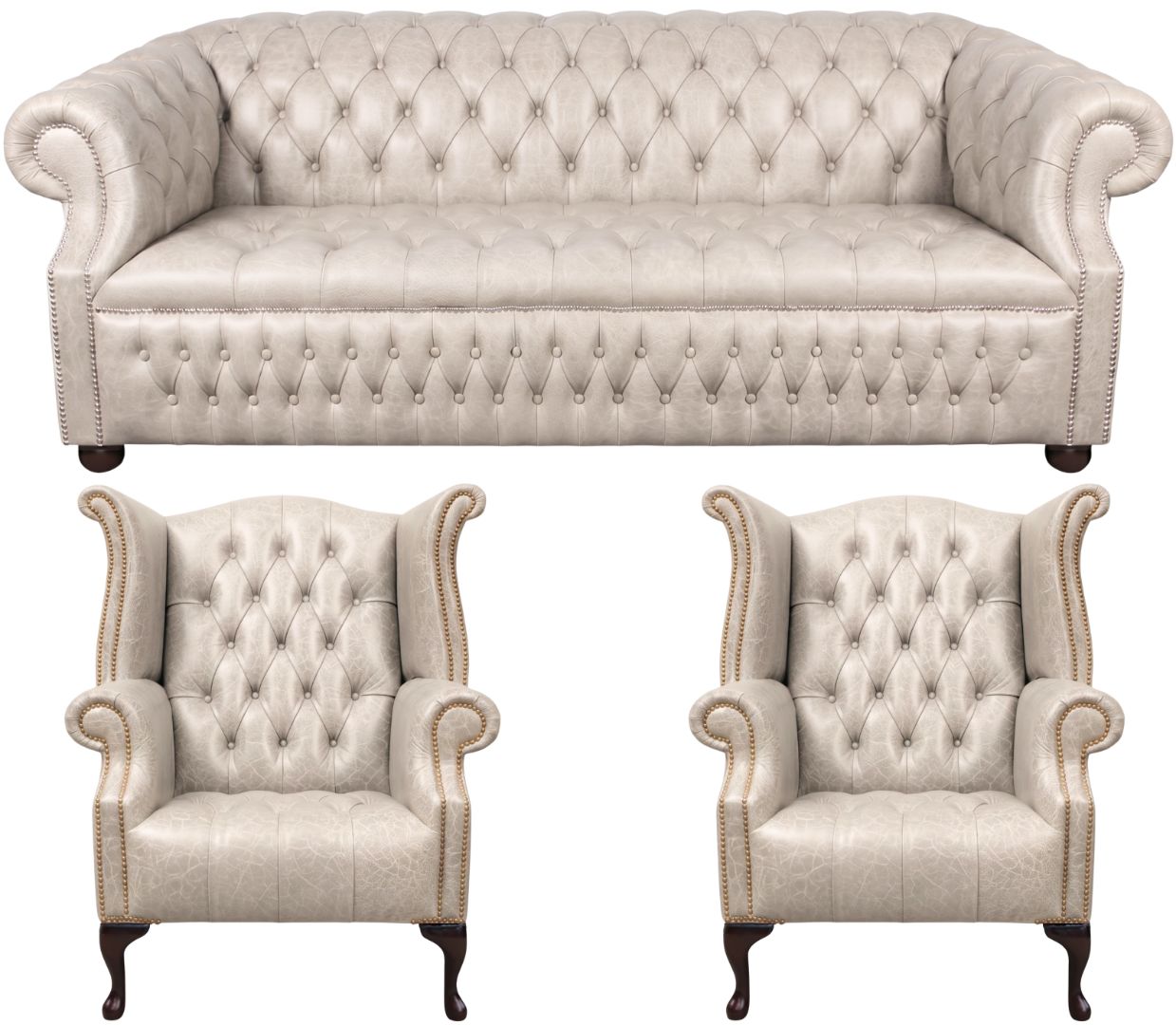 Rothwell Leather Chesterfield Sofa 3 Piece Suite | Fully Tufted