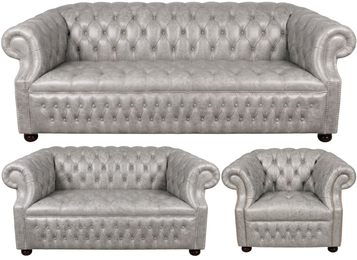 Rothwell Leather Chesterfield Sofa 3 Piece Suite | Fully Tufted