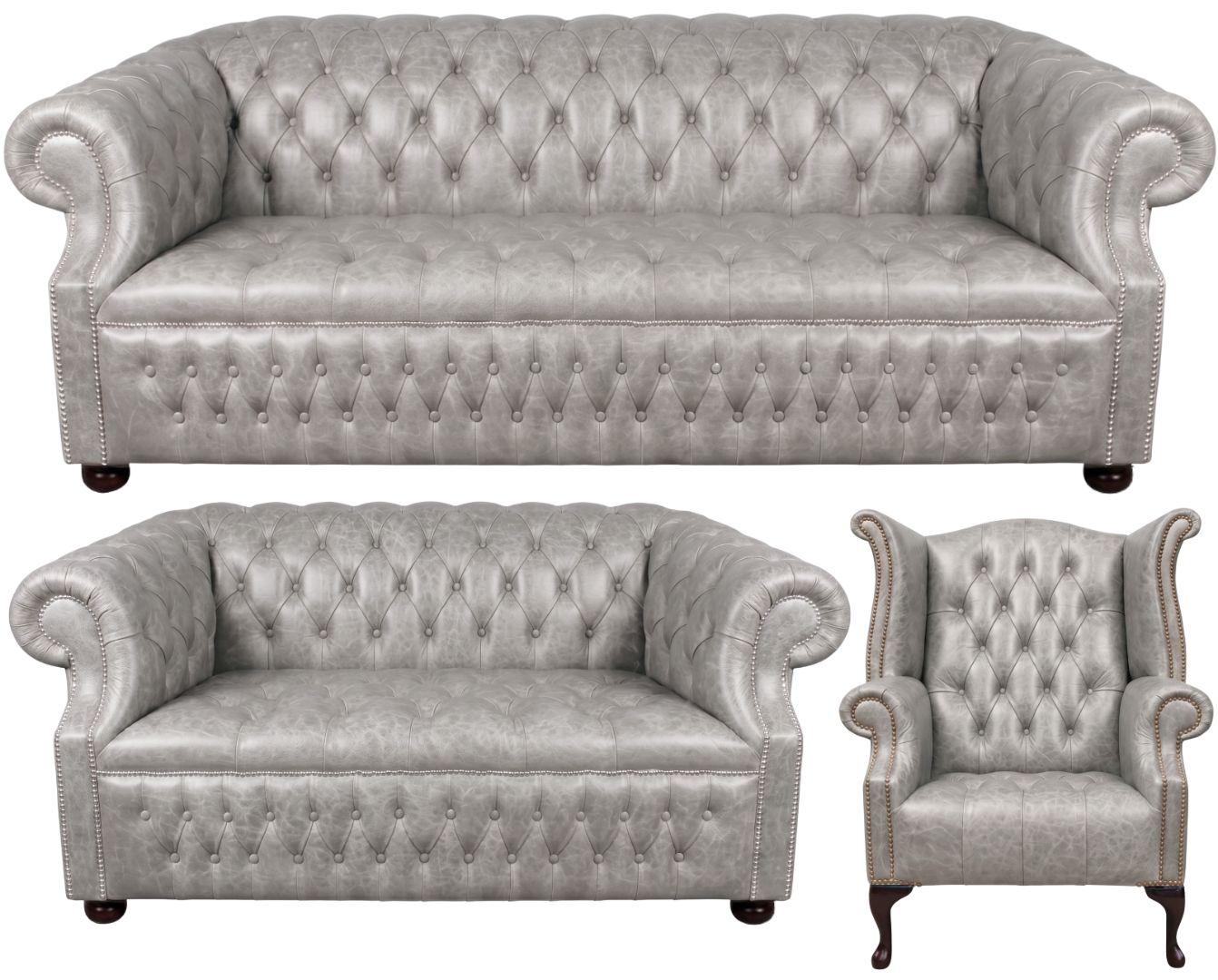 Rothwell Leather Chesterfield Sofa 3 Piece Suite | Fully Tufted