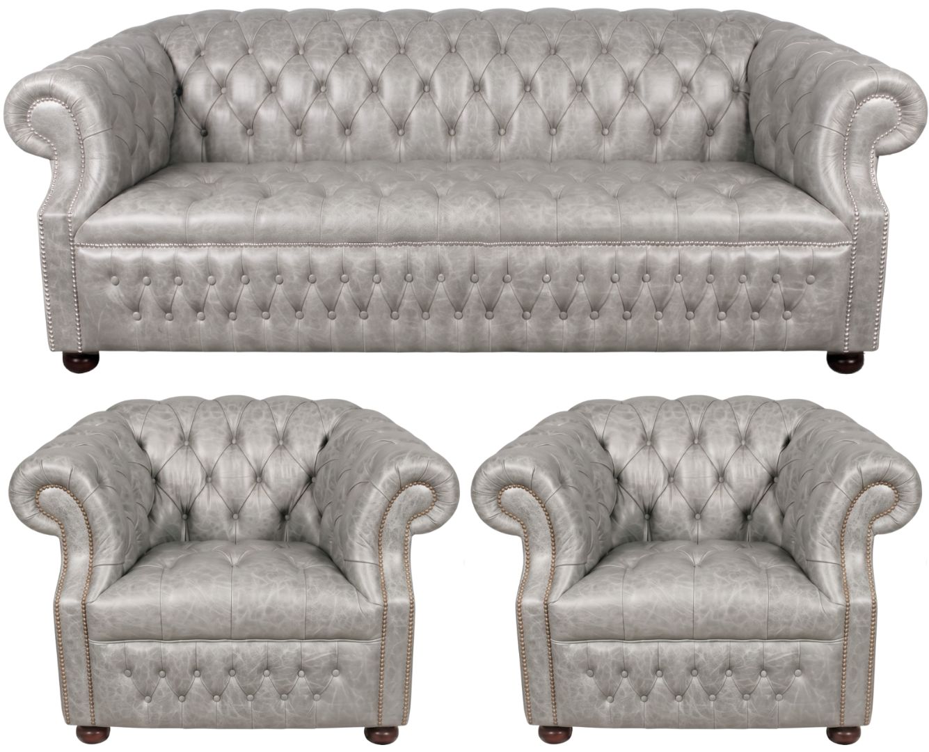 Rothwell Leather Chesterfield Sofa 3 Piece Suite | Fully Tufted