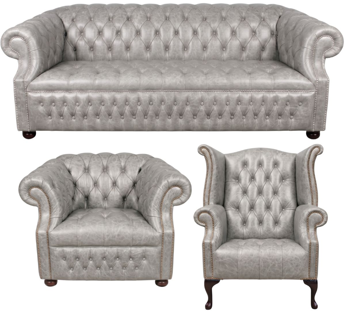 Rothwell Leather Chesterfield Sofa 3 Piece Suite | Fully Tufted
