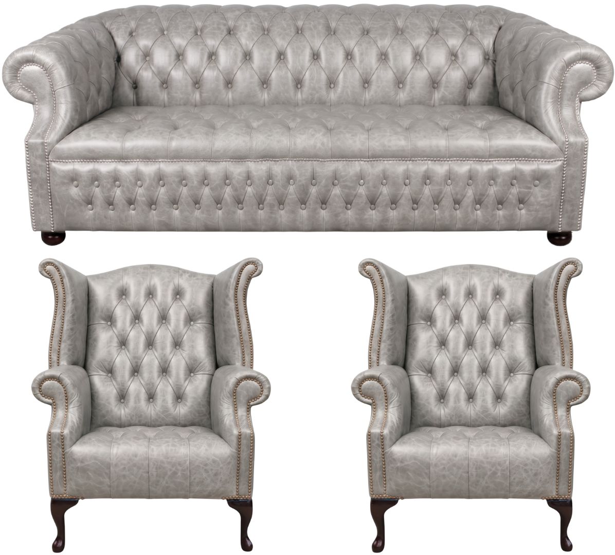 Rothwell Leather Chesterfield Sofa 3 Piece Suite | Fully Tufted
